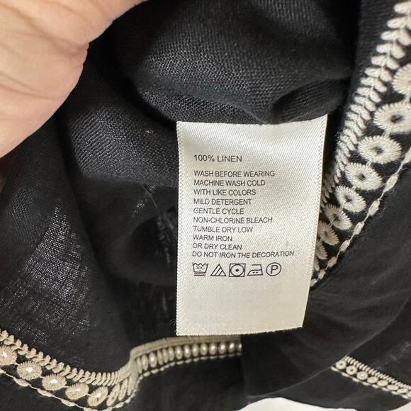 Tommy Bahama Au Natural 3/4 Sleeve Black Linen Tunic M Embroidered Beaded Boho - Picture 8 of 10